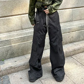 Threebooy Leg Drawstring Black Cargo Pants Unisex Straight Baggy Casual Overalls Men's Streetwear Loose Oversized Trousers